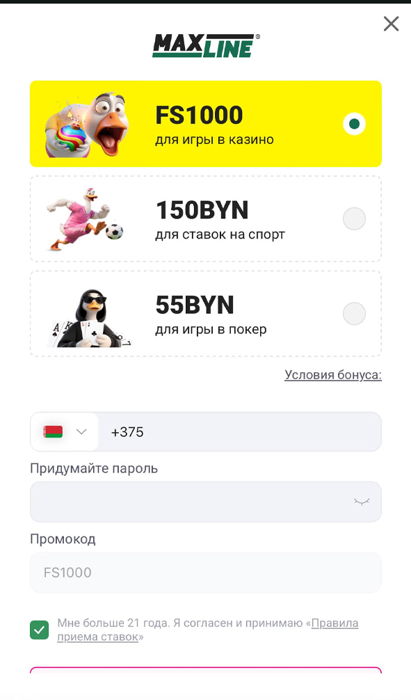 Регистрация в Макслайн